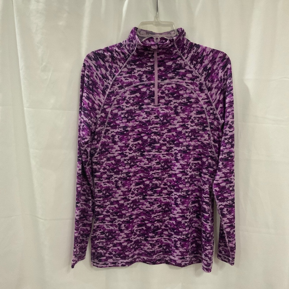 Eddie Bauer Fuchsia Animal Print Stretch Long sleeve 1/4 inch zip pullover M